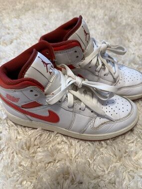 Jordan Kids White and Red Mid-Top Sneakers